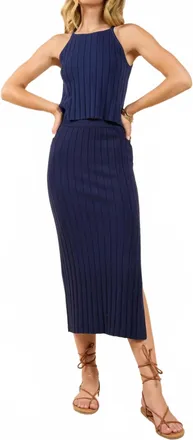 Sadie & Sage No Bad Days Ribbed Midi Skirt In Navy