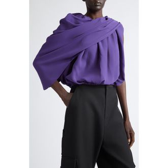 Balenciaga Asymmetric Silk Cady Cape Top in 5210 Parma Violet at Nordstrom, Size 36