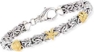 Ross-Simons Sterling Silver and 18kt Gold Over Sterling Byzantine Sea Life Station Bracelet