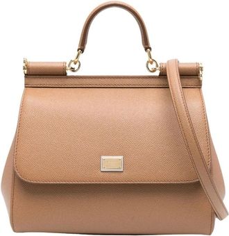 Dolce & Gabbana Tassen, Dames, Bruin, ONE Size, Leer, Sicily Grote Handtas