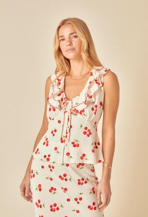 Nobody's Child White Tomato Print Frill Top