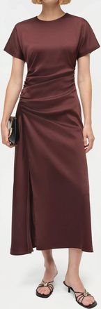 Jonathan Simkhai Marabella Draped Satin Midi Dress In Mahogany