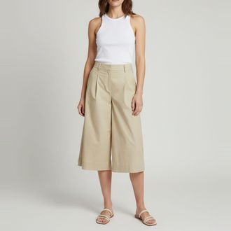 Theory Beige Cotton Wide Leg Culottes