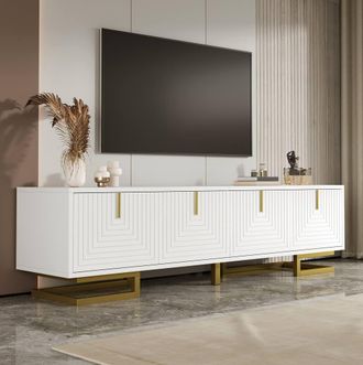 STILVORA TV Cabinet with Four Doors & Gold Legs in White