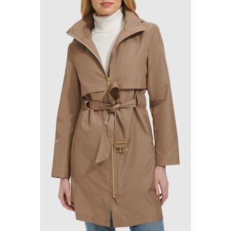 Cole Haan Belted Travel Packable Hooded Rain Jacket in Champagne at Nordstrom Rack, Size Large