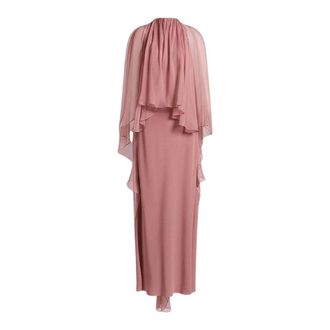 Alberta Ferretti Abito lungo in raso Enver con mantella in chiffon - - Dresses - Donna - Rosa - S
