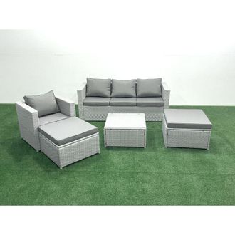 Fimous Fimous - Garden Outdoor Furniture Set 6 Seater Rattan Sofa Set with 2 Big Footstools Armchair Light Grey Mixed