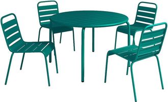 VENTE-UNIQUE.COM Conjunto de mesa y sillas para jard&iacute;n acero azul verdoso