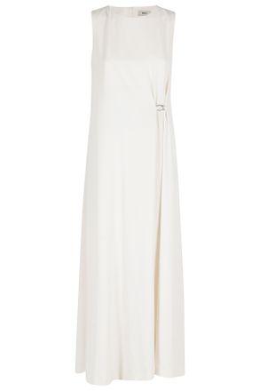 Herno Ivory Side-Slits Jeweled-Gathered Polyester Maxi Dress