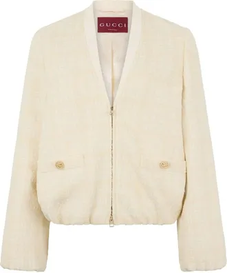 Gucci Jassen, Dames, Beige, S, Katoen, Geruite katoenen tweed jas