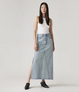 Levi's Icon Maxi Skirt Womens Blue Denim Cotton Mid Rise Button Fly PALL372