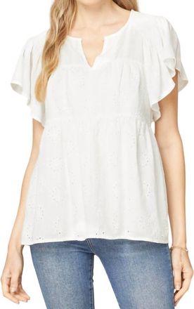 Entro Flutter Sleeve Eyelet Top In White