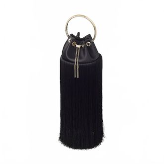 Jimmy Choo London Bon Bon Small Fringed Satin Bucket Bag In Black