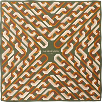 Le Parmentier Groene Kettingmotief Zijden Bandana - Dames - Zijden sjaals - Veelkleurig - ONE Size - Accessoires