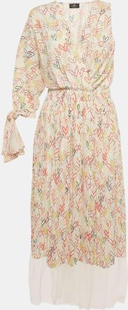 Elisabetta Franchi Multicolor Heart Print Crepe One Shoulder Midi Dress