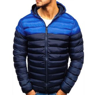 Generic Mens Puffer Jackets with Hood Lightweight Padded Quilted Down Jacket Winter Warm Zip Up Long Sleeve Outerwear Blue