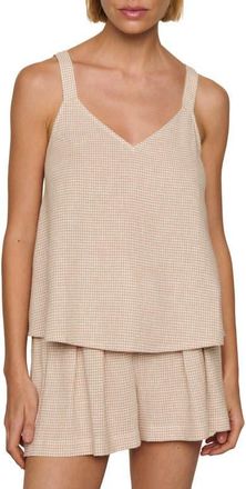 Eberjey Linen Blend V-Neck Camisole in Gingham White/Warm Taupe at Nordstrom, Size Small