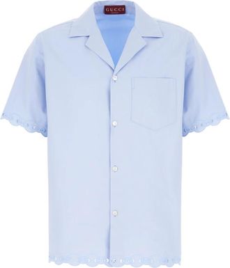 Gucci Stijlvolle Overhemden Collectie - Heren - Korte mouwen Overhemden - Blauw - XS - Katoen - Overhemden