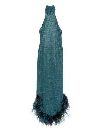Os&eacute;ree Lumi&egrave;re Plumage halterneck dress - Blue