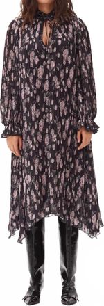 Ganni Pleated Georgette Midi Dress In Phantom