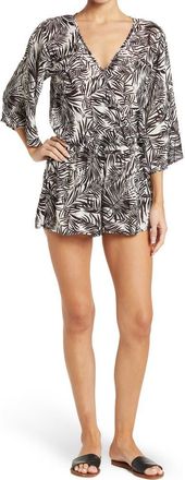 Elan Surplice V-Neck Print Romper in Black/nat Palm at Nordstrom Rack, Size X-Small