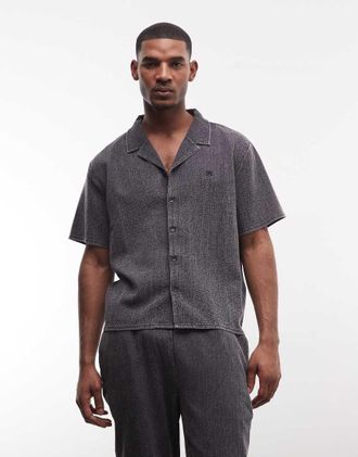 Good For Nothing Camicia a maniche corte in seersucker nero in coordinato