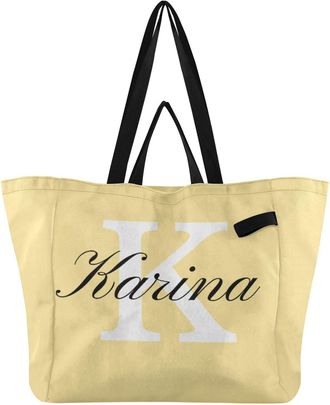 Generic Custom Light Beige pattern Reusable Canvas Tote Bag, Heavy Duty Grocery Shopping Bag with Double Handles Hard Bottom Large Capacity Work Groceries Tra