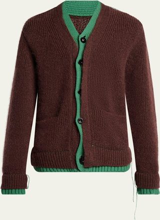 sacai Mens Two-Tone Mohair Knit Cardigan