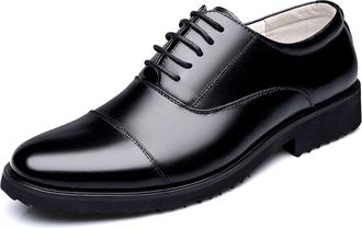 Generic Shoes Dress Oxford for Men Lace Up Round Cap Toe Leather Slip Resistant Rubber Sole Non Slip Block Heel Prom(9.5 UK) Black