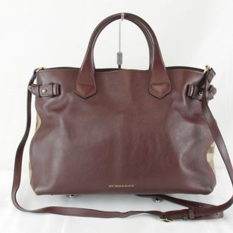 Burberry Brown Leather Canvas Tote Bag (Pre-Owned)