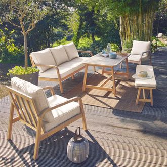 Sweeek 7-seater Garden Lounge In Acacia Wood in Beige