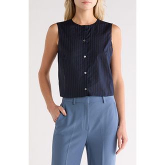 Theory Stripe Sleeveless Crop Button-Up Shirt in Nocturne Navy at Nordstrom Rack, Size Small