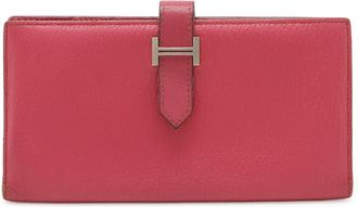 Herm&egrave;s Pink Chevre Leather Long Wallet (Bi-Fold) (Pre-Owned)