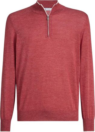 Brunello Cucinelli Trui met halve rits - Rood