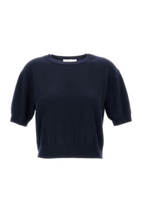 Lisa Yang Cropped Wool Sweater with Puffed Sleeves and Ribbed Detail