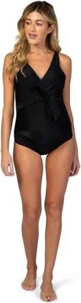 Pinkblush Waist Tie Maternity One-Piece Swimsuit in Black at Nordstrom, Size X-Large