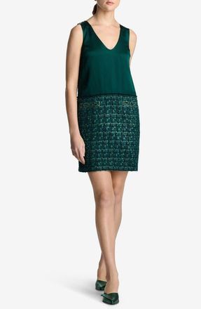 St. John Metallic Tweed & Twill Sleeveless Dress in Spruce Multi at Nordstrom, Size 10