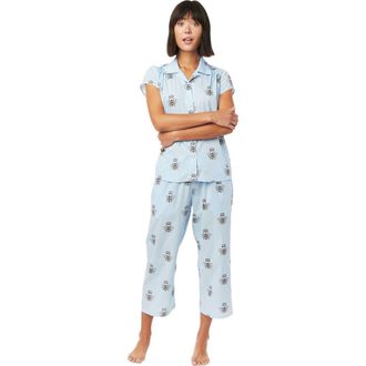 The Cats Pajamas Luxe Pima Capri Floral Set in Queen Bee Blue at Nordstrom, Size X-Large