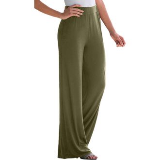 Jessica London Everyday Stretch Knit Wide Leg Pant in Dark Olive Green at Nordstrom, Size 12