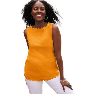 Jessica London Sleeveless Scallop Boatneck Tee in Rich Gold at Nordstrom, Size Small