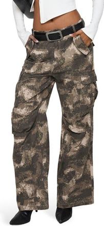 Princess Polly Mischief Camo Low Rise Wide Leg Cargo Pants in Green at Nordstrom, Size 12