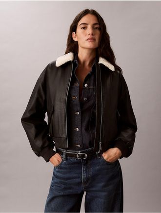 Calvin Klein Jeans Calvin Klein Womens Sherpa Collar Padded Bomber Jacket - Black - XS