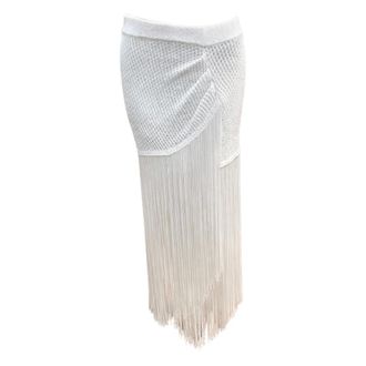 Simona Corsellini Maxi Skirts, female, White, Size: XS Gonna in Maglia Luxury con Drappeggio e Frangia