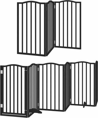 vidaXL Dog Gate with Door Foldable 9 Panels Black 450 cm Poplar Wood vidaXL