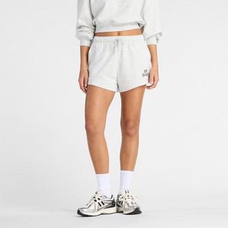 New Balance Womens Trackside French Terry Short in Grey Cotton Fleece, size X-Large