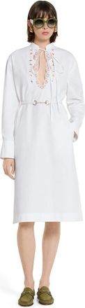 Gucci White Mandarin Collar Knee Length Dress