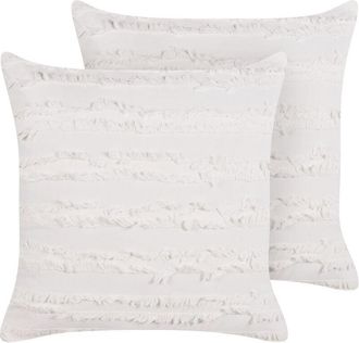 Beliani Beliani - Conjunto De 2 Cojines Decorativos Modernos De Algod&oacute;n Patr&oacute;n Liso Cuadrado Funda Extra&iacute;ble 45 X 45 Cm Blanco Makneh