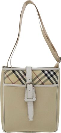 Burberry Nova Check Beige Canvas Shoulder Bag (Pre-Owned)