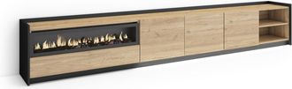 Skraut Home Skraut Home - Mueble Tv, Televisi&oacute;n, Muebles De Sal&oacute;n, Almacenaje, 310x37x50cm, Para Tv Hasta 80, Chimenea El&eacute;ctrica, Led, Estilo Moderno, Roble Y Neg