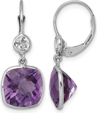 Diamond2Deal 14K White Gold Pink Quartz and White Topaz Drop Dangle Earrings